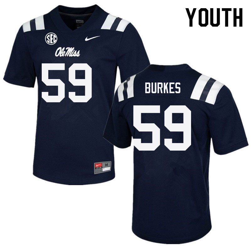 Youth #59 Tyler Burkes Ole Miss Rebels College Football Jerseys Sale-Navy